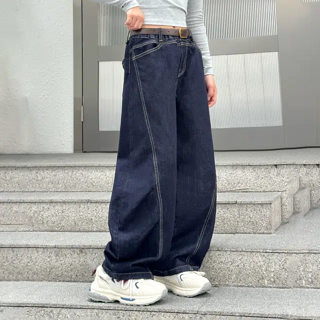 黑恐龙 牛仔裤 宽松初中生秋季阔腿裤