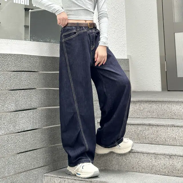 黑恐龙 牛仔裤 宽松初中生秋季阔腿裤