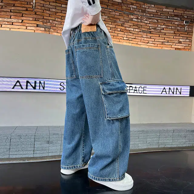 黑恐龙牛仔裤 男童秋季时髦酷帅工装长裤