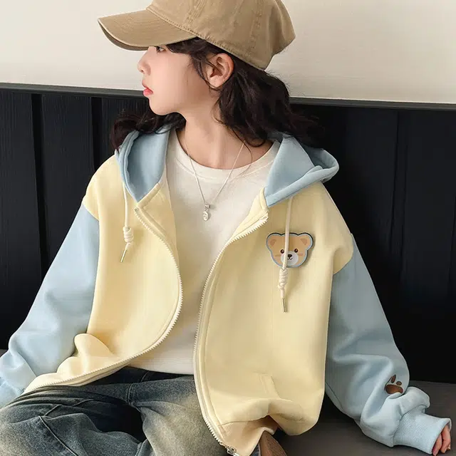 黑恐龙 卫衣 可爱立体小熊拼色连帽外套 儿童款