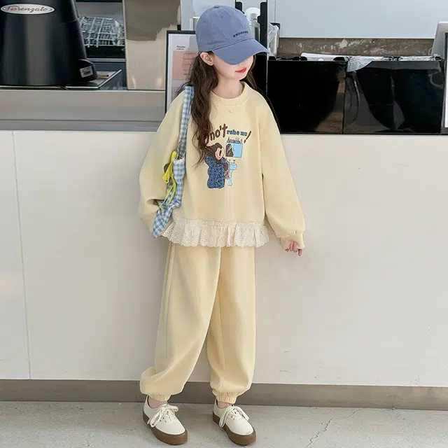 黑恐龙休闲运动套装 小女孩洋气春季卫衣两件套女大童时尚