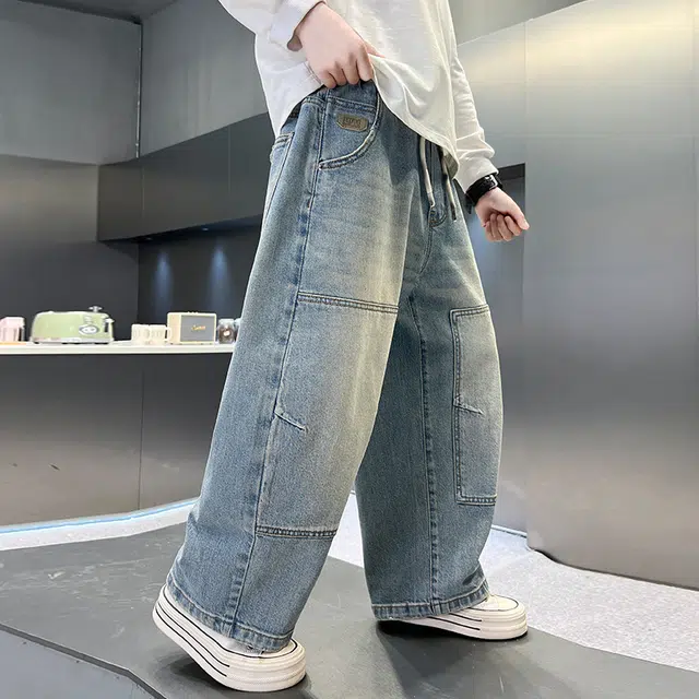 黑恐龙牛仔裤 男童痞帅春秋款裤子儿童秋装洋气宽松秋季直筒 男女同款