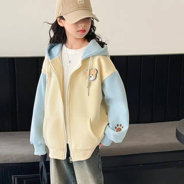 黑恐龙 卫衣 可爱立体小熊拼色连帽外套 儿童款