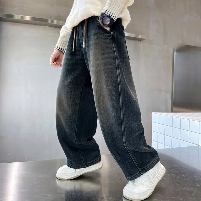 黑恐龙牛仔裤 复古秋季洋气阔腿 男女同款