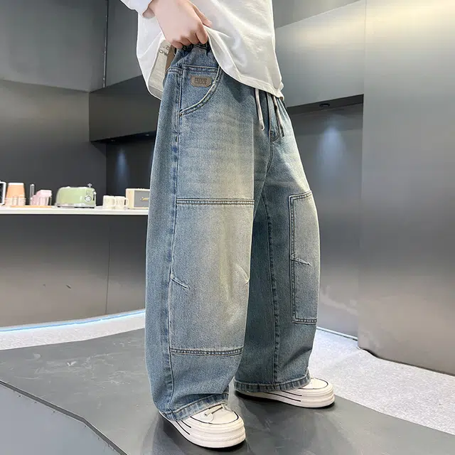 黑恐龙牛仔裤 男童痞帅春秋款裤子儿童秋装洋气宽松秋季直筒 男女同款