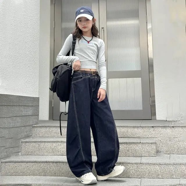 黑恐龙 牛仔裤 宽松初中生秋季阔腿裤