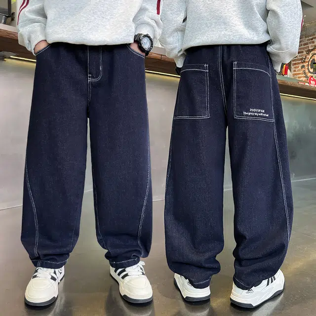 黑恐龙牛仔裤 男童秋季时髦纯色极简百搭长裤