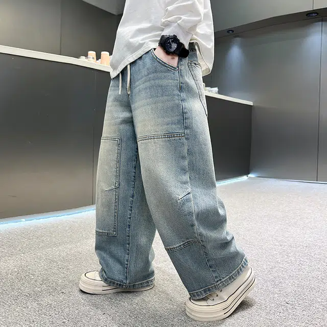 黑恐龙牛仔裤 男童痞帅春秋款裤子儿童秋装洋气宽松秋季直筒 男女同款