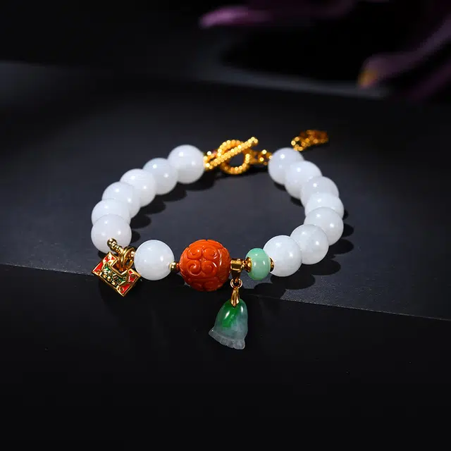 七小匠 新中式 简约时尚 轻奢优雅 小众设计 回纹珠 复古高级感 和田玉 手链 女款 白玉