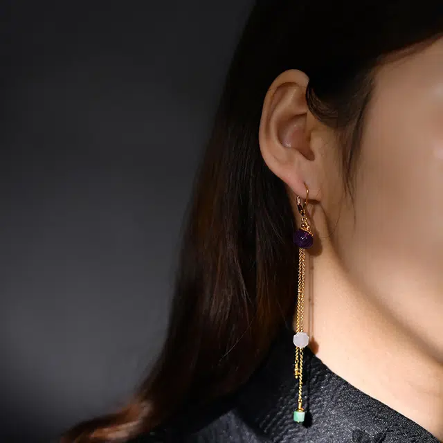 七小匠 国潮 轻奢高级感 优雅小众设计 复古 水晶 玉石耳环 女款