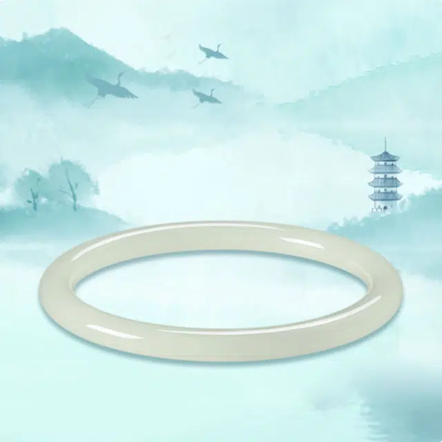 七小匠 国风 温润细款圆条 时尚优雅 小众百搭 简约高级感 复古 和田玉 手镯 女款 青白玉