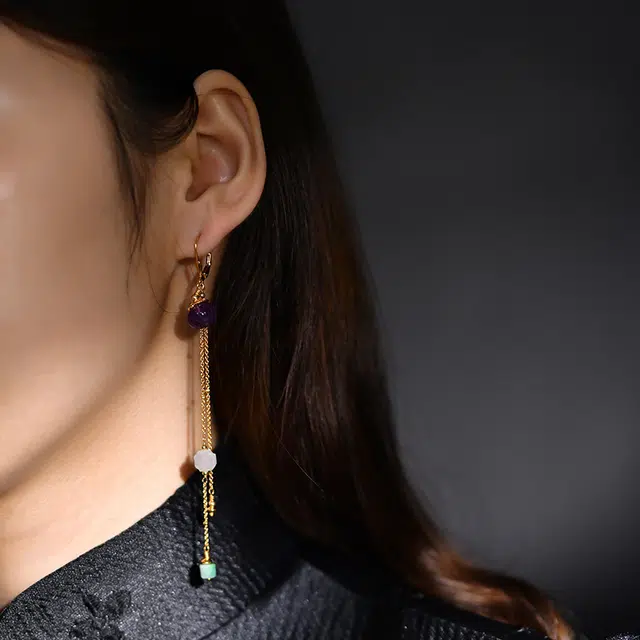 七小匠 国潮 轻奢高级感 优雅小众设计 复古 水晶 玉石耳环 女款