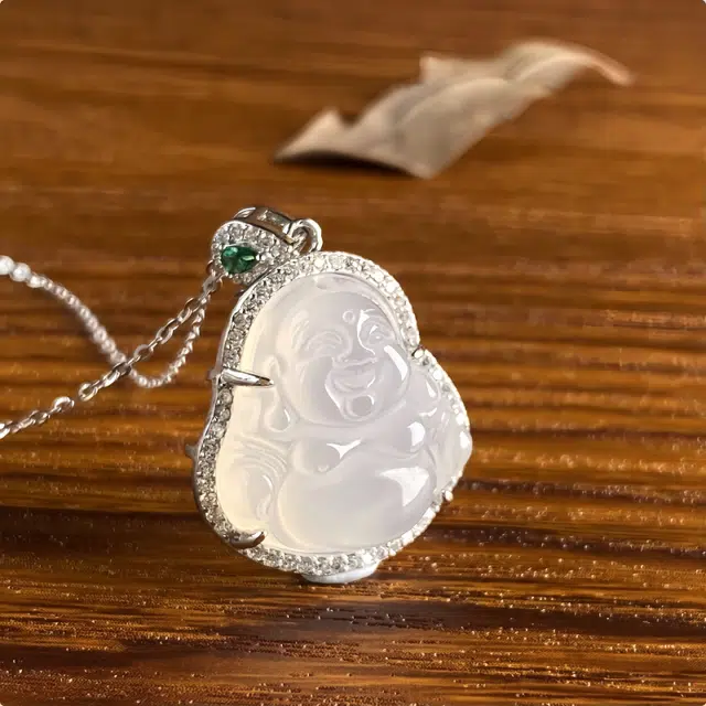 七小匠 新中式 国风 简约小众设计   弥勒佛公 玉髓 玉石项链 女款