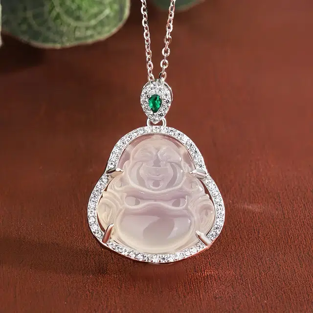 七小匠 新中式 国风 简约小众设计   弥勒佛公 玉髓 玉石项链 女款