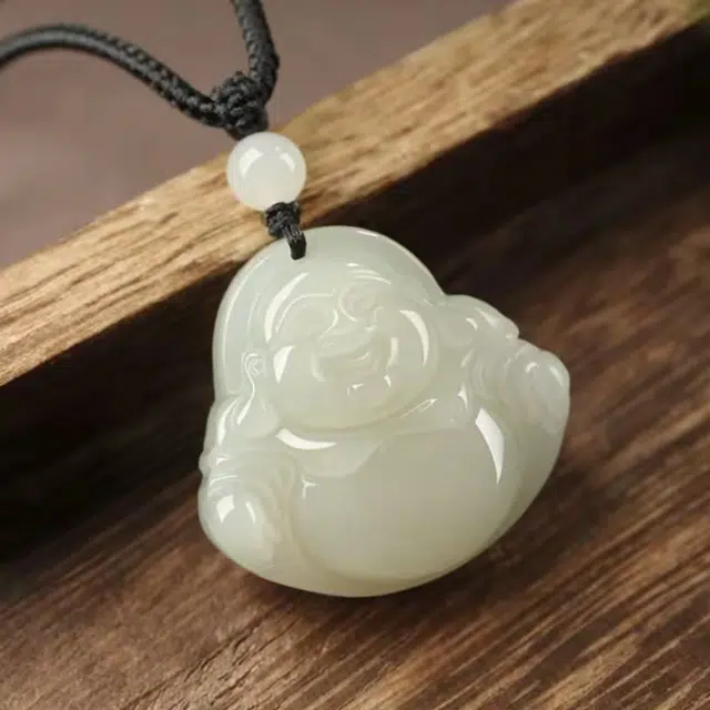 七小匠 国潮 民族风  简约小众 弥勒佛 笑脸佛 和田玉 项链 女款 青玉