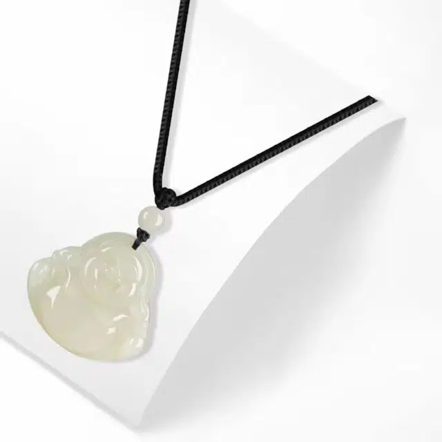 七小匠 国潮 民族风  简约小众 弥勒佛 笑脸佛 和田玉 项链 女款 青玉