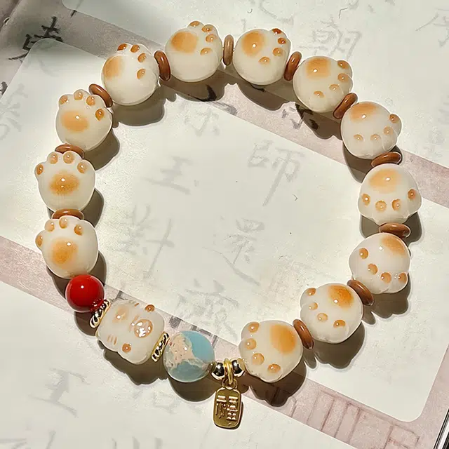 七小匠 新中式 国潮 炭烧萌猫爪 小众设计 可爱风 简约设计 白玉菩提 手串 男女同款情侣款
