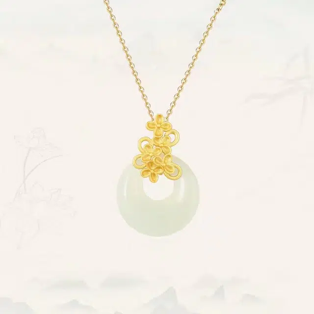 七小匠 国风 小巧精致 简约大气 温婉 桂花平安扣 百搭 和田玉 项链 女款 青白玉