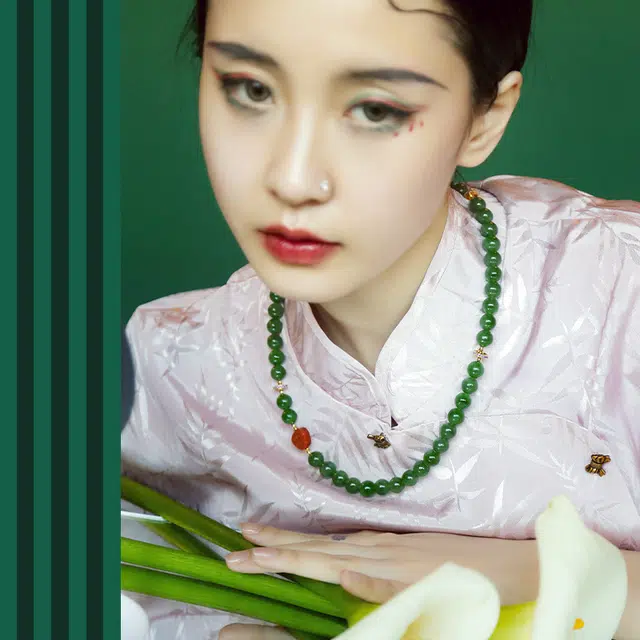 七小匠 新中式 复古菠菜绿 小众设计高级感 轻奢简约时尚 和田玉 项链 女款 碧玉