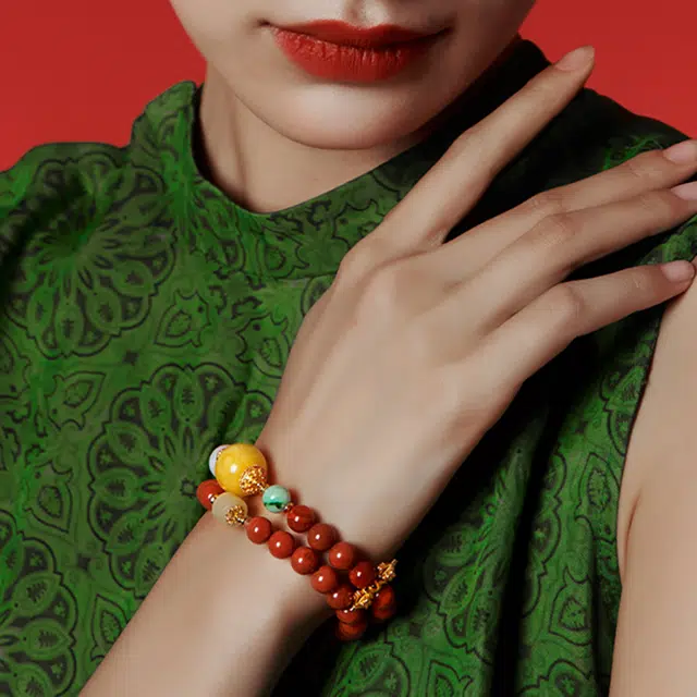 七小匠 国风 复古珐琅彩 轻奢简约小众设计 时尚高级感 南红 手串 女款