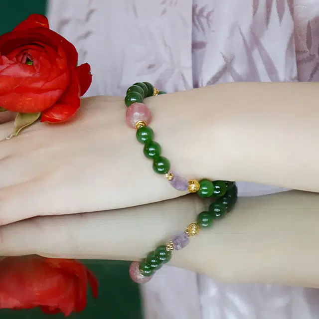 七小匠 新中式 转运珠 复古简约 优雅小众设计 轻奢时尚 和田玉 手串 女款 碧玉