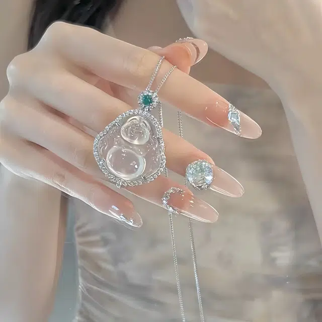 七小匠 新中式 国风 简约小众设计   弥勒佛公 玉髓 玉石项链 女款