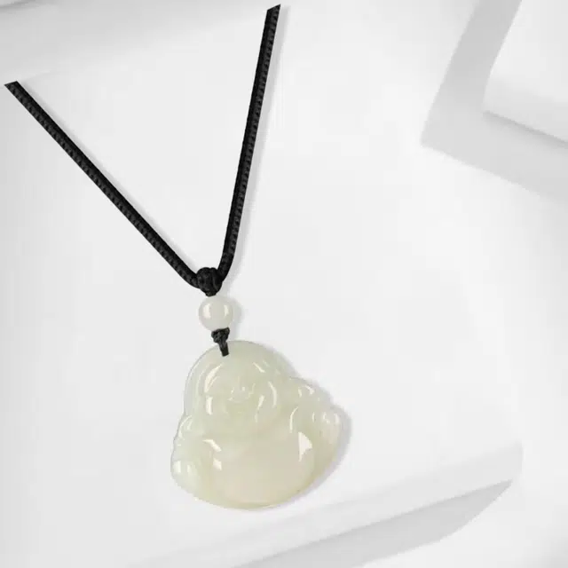七小匠 国潮 民族风  简约小众 弥勒佛 笑脸佛 和田玉 项链 女款 青玉