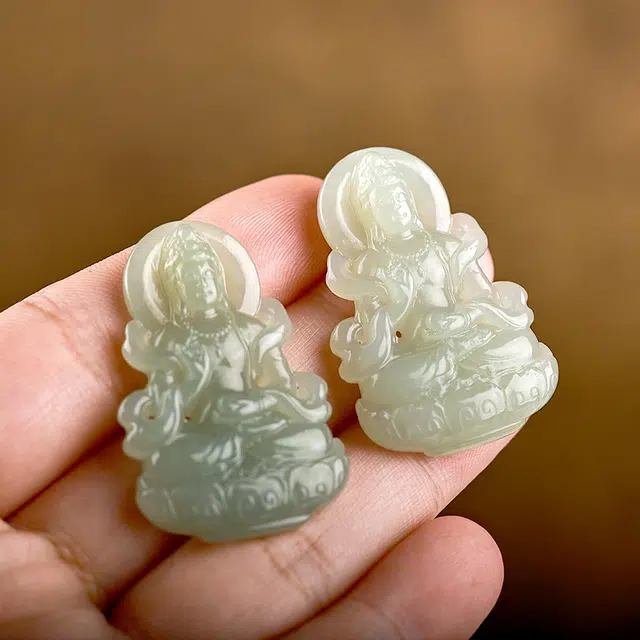 七小匠 新中式 温婉典雅 设计感 晴水平安度观音 和田玉 项链 男女同款情侣款 青白玉