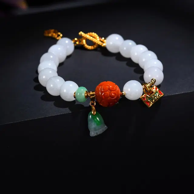 七小匠 新中式 简约时尚 轻奢优雅 小众设计 回纹珠 复古高级感 和田玉 手链 女款 白玉