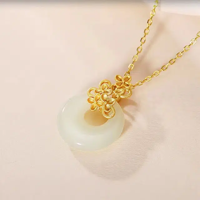 七小匠 国风 小巧精致 简约大气 温婉 桂花平安扣 百搭 和田玉 项链 女款 青白玉