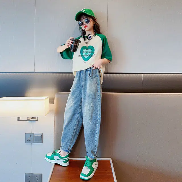 大童 蓝精灵 圆领舒适短袖上衣亲肤柔软纯色长裤休闲运动套装 白色