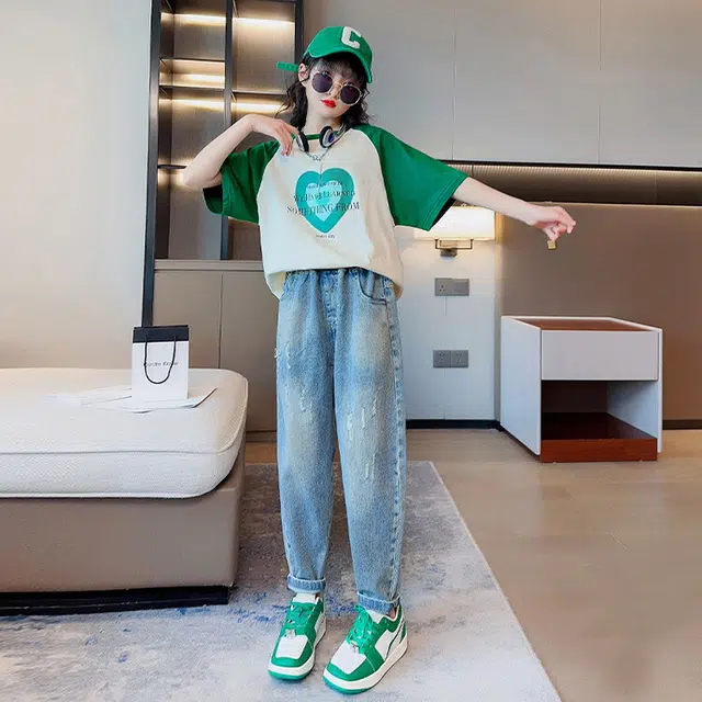 大童 蓝精灵 圆领舒适短袖上衣亲肤柔软纯色长裤休闲运动套装 白色