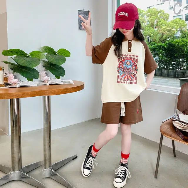 大童 蓝精灵 舒适宽松简约拼色休闲运动套装