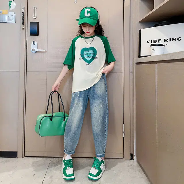 大童 蓝精灵 圆领舒适短袖上衣亲肤柔软纯色长裤休闲运动套装 白色