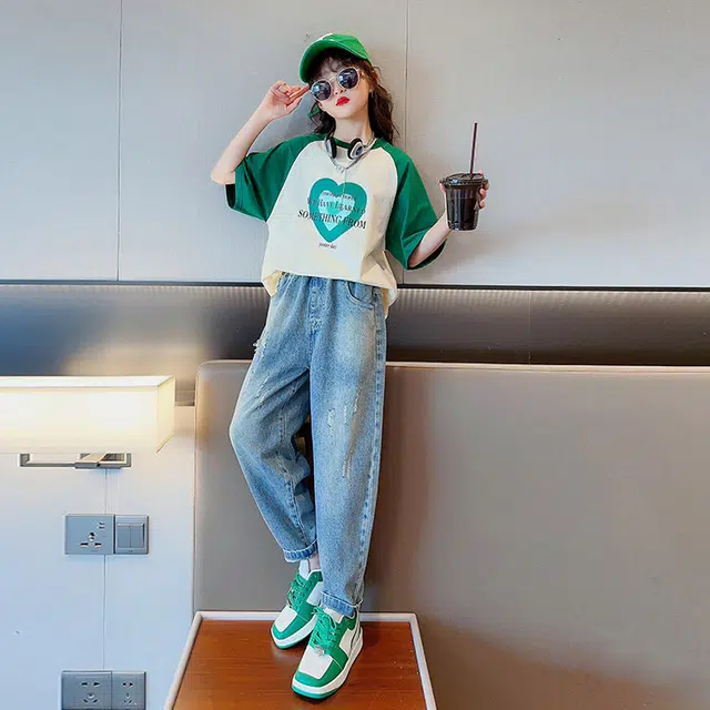 大童 蓝精灵 圆领舒适短袖上衣亲肤柔软纯色长裤休闲运动套装 白色