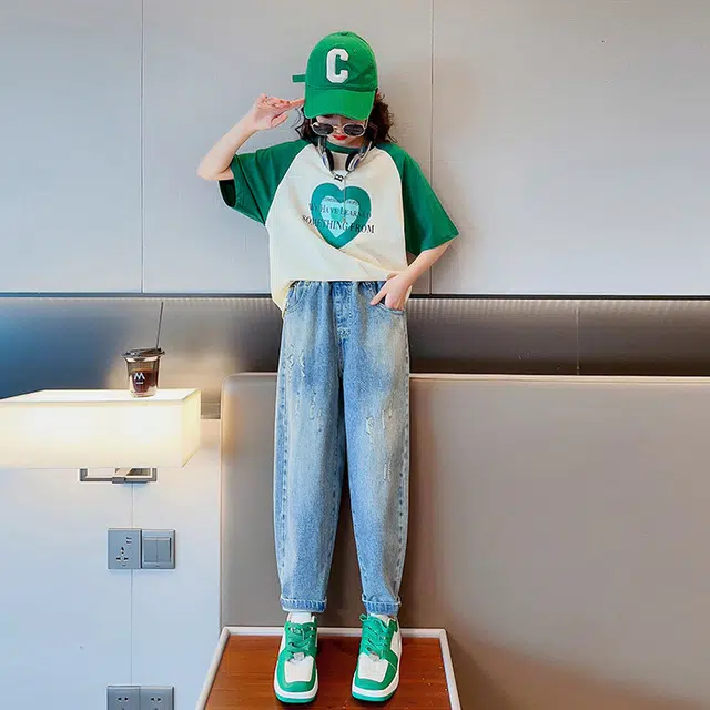 大童 蓝精灵 圆领舒适短袖上衣亲肤柔软纯色长裤休闲运动套装 白色