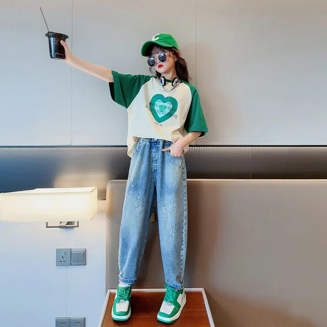 大童 蓝精灵 圆领舒适短袖上衣亲肤柔软纯色长裤休闲运动套装 白色