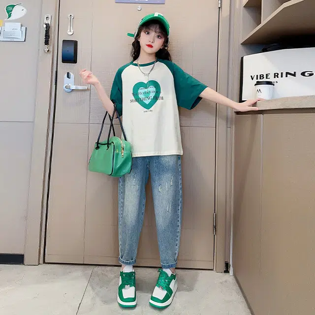 大童 蓝精灵 圆领舒适短袖上衣亲肤柔软纯色长裤休闲运动套装 白色