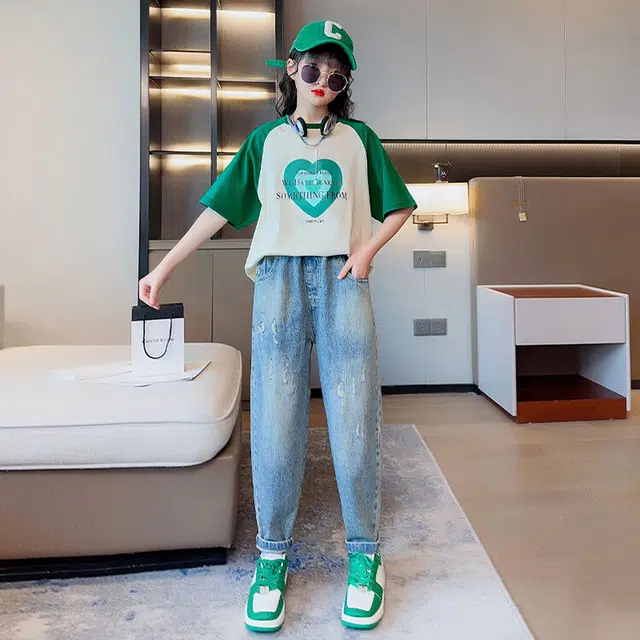 大童 蓝精灵 圆领舒适短袖上衣亲肤柔软纯色长裤休闲运动套装 白色
