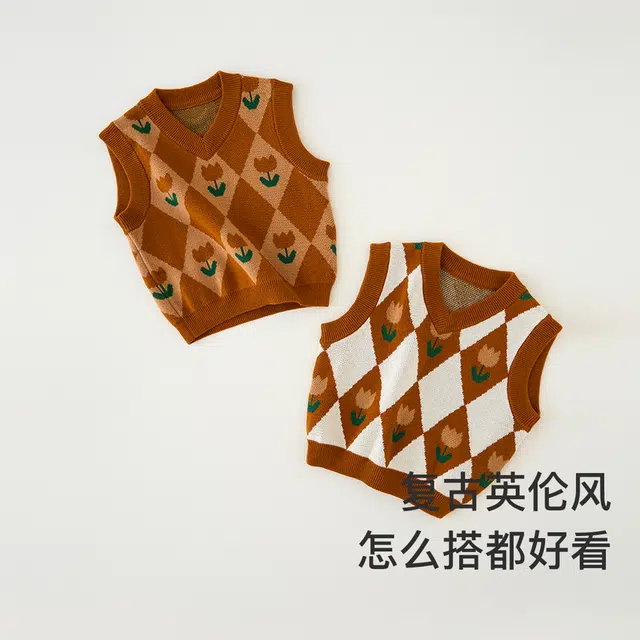 童泰宝宝马甲春秋季纯棉儿童衣服男童休闲外出针织坎肩女童上衣