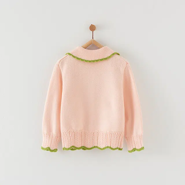 童泰女童针织开衫春秋款卫衣粉色衣服时尚翻领毛衣休闲外出上衣