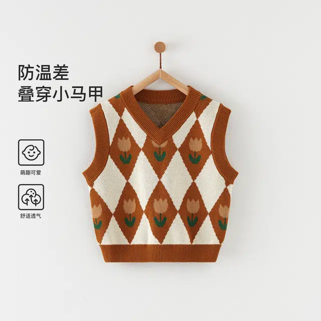 童泰宝宝马甲春秋季纯棉儿童衣服男童休闲外出针织坎肩女童上衣