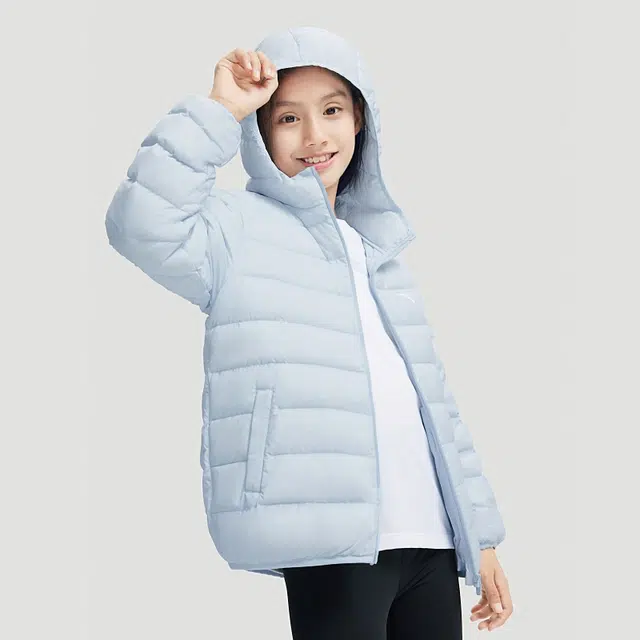 青少年 安踏儿童 轻暖系列柔软舒适连帽羽绒服 浅明蓝色