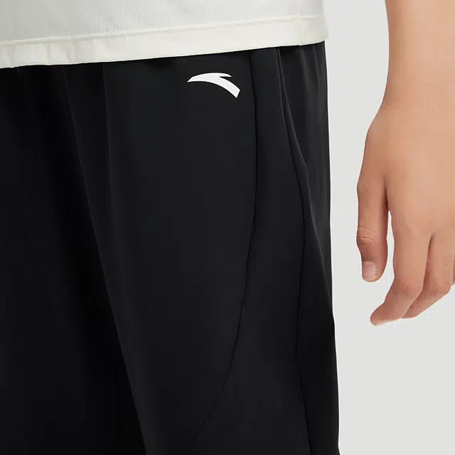 青少年 安踏儿童 纯色中腰舒适透气束脚针织运动裤 基础黑