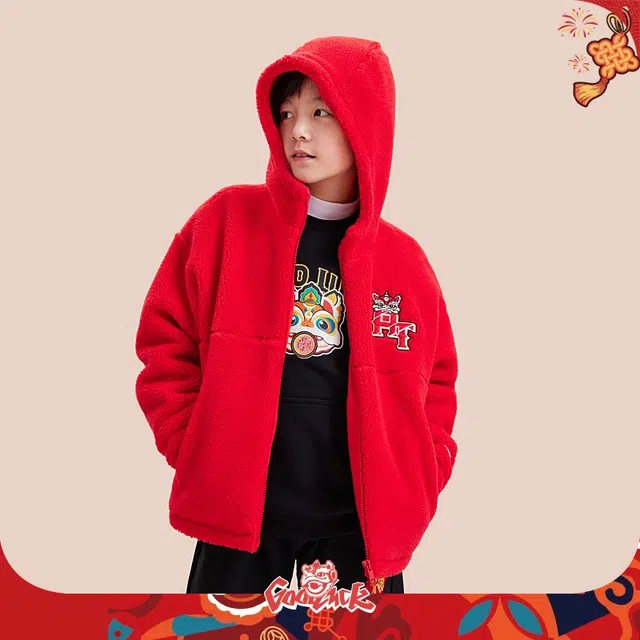 安踏儿童上装 连帽简约舒适长袖 红色 青少年