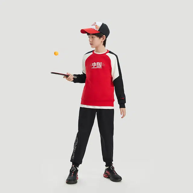 安踏儿童 拼接汉字圆领舒适透气卫衣字母中腰长裤休闲运动套装青少年