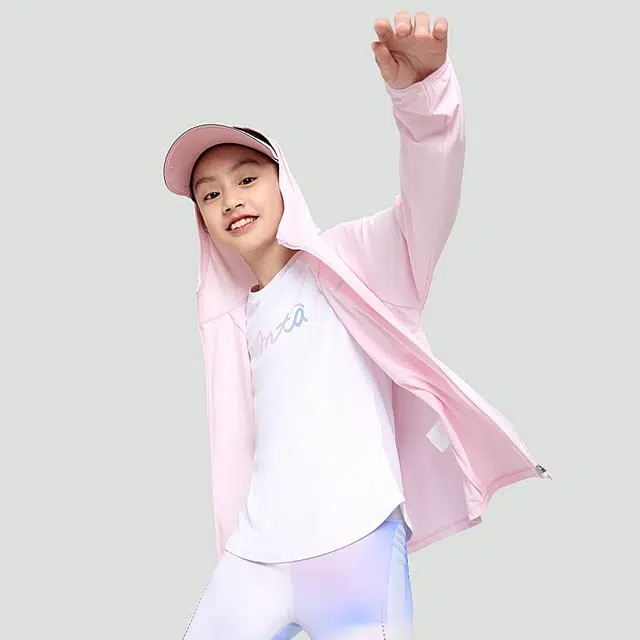 儿童款 安踏儿童 小光甲纯色拉链连帽运动长袖防晒服 黛粉红