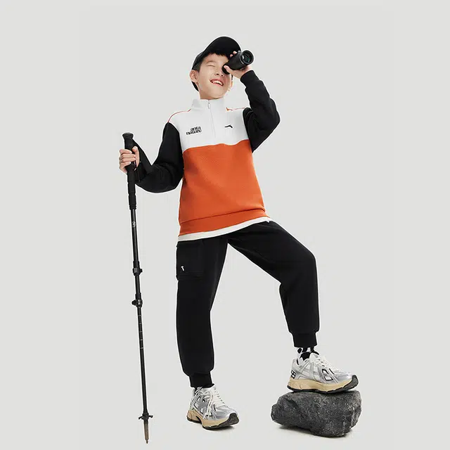 安踏儿童 字母中腰舒适透气加绒保暖束脚针织运动裤 梦幻黑青少年