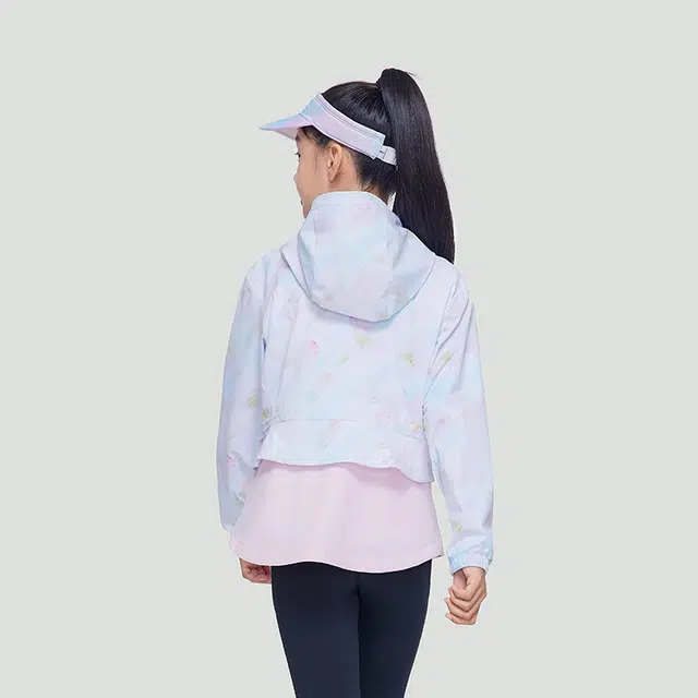 安踏儿童 撞色拼接长袖连帽休闲夹克外套 儿童款 纯净白/暖居粉