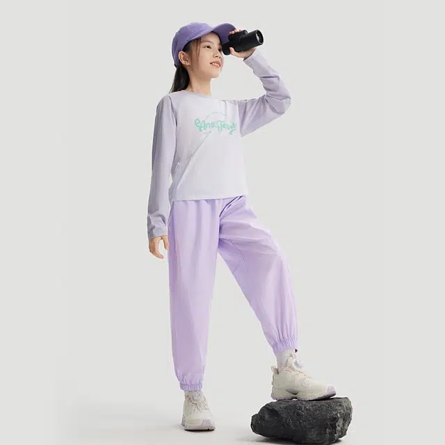 青少年 安踏儿童 纯色中腰透气百搭束脚针织运动裤 浅雾紫